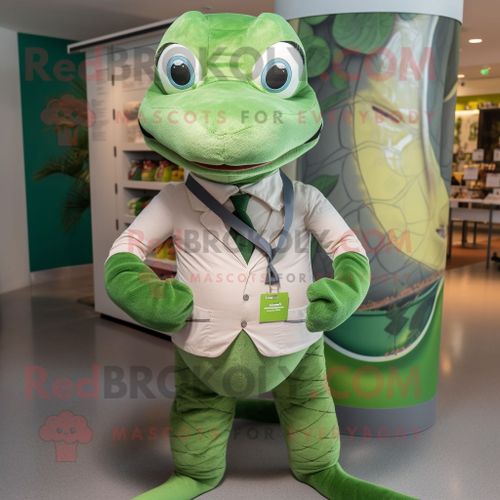 Personnage De Costume De Mascotte Redbrokoly De Python Vert Habillé D'une Chemise Henley Et De Cravates
