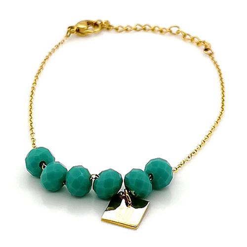 Bracelet Zag Doré 6 Perles Turquoises