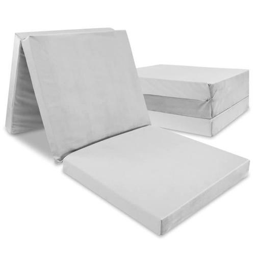 Matelas Pliant 195x65x8cm-Matelas D'appoint Pliable Matelas Pliant Avec Housse Écologique Amovible Matelas De Sol Velours Gris Clair