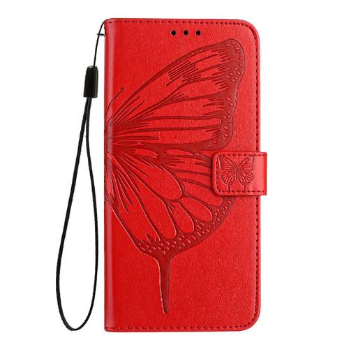 Étui Pour Samsung Galaxy A6 2018 Magnétique Couverture Rabotant Cuir Premium Gaufrage Papillon - Rouge