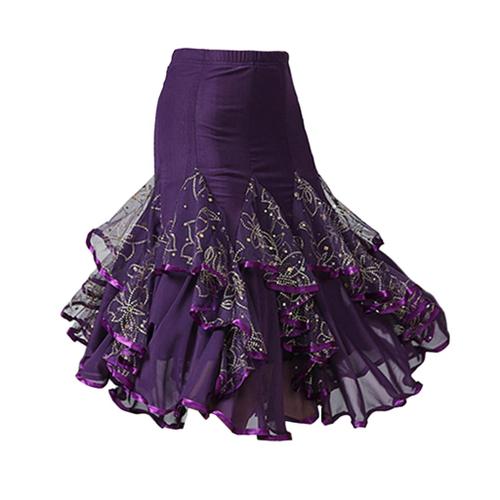 Jupe Flamenco Ballroom Danse Robe Jupe Courte Balançoire Vêtement Déguisment Femmes Violet