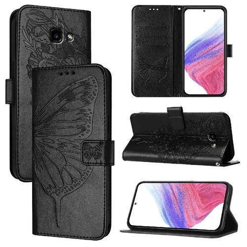 Étui Pour Samsung Galaxy A5 2017 Couverture Rabotant Gaufrage Papillon Magnétique Cuir Premium - Noir