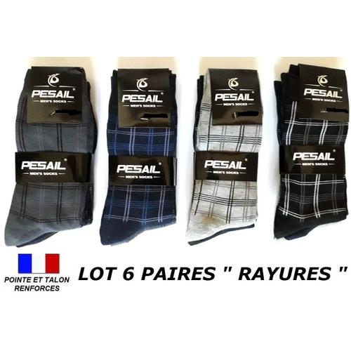 Lot Chaussettes Homme 6 Paires Rayees Coton Majoritaire Taille 39/42 Ou  43/46