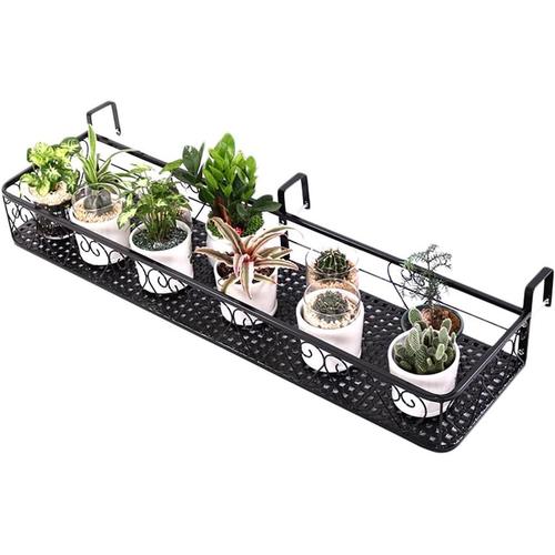 Black Balcon Suspendu Support De Fleur En Fer Support De Fleur De Garde-Corps Garde-Corps Support De Plante Succulente Pot De Fleur Cintre, Rebord De Fenêtre Étagère À Fleurs En Fer Forgé