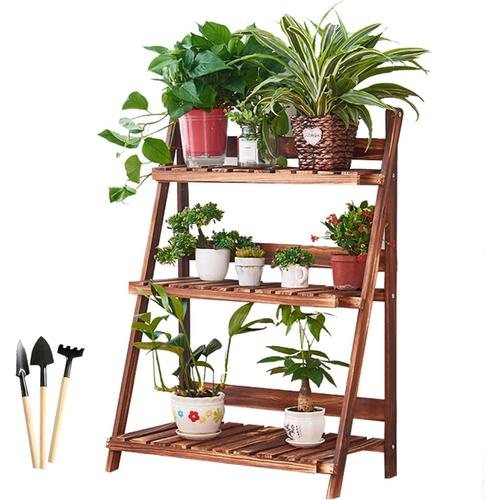 Présentoir de Plantes en Bois étagère à Fleurs étagère à Pots échelle Pliante Support de Rangement Extérieur/intérieur - 3 Outils de Jardinage - 70 * 38 * 98cm