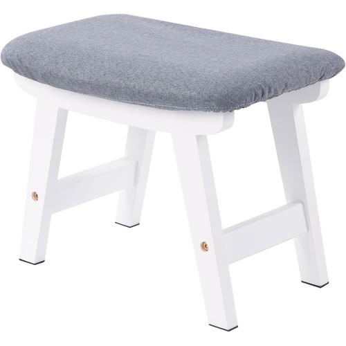 Blanc-Gris Foncé Blanc-Gris Foncé Repose-Pieds Rembourré En Bois, Petit Pouf Ottoman, Tabouret Auxiliaire Chaise, Tabouret De Canapé En Tissu,