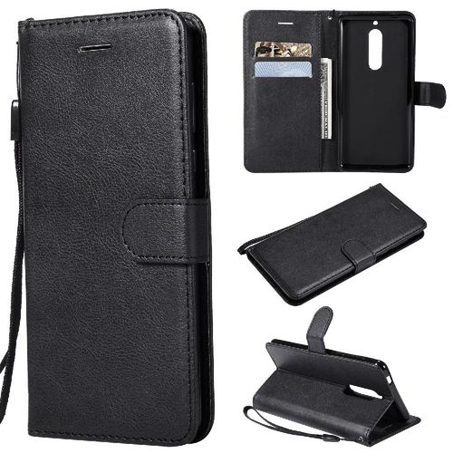 Flip Étui Pour Nokia 5 Couleur Solide Classique Avec Fente Pour Carte Cuir De Haute Qualité Étui De Téléphone Portefeuille D'affaires - Noir