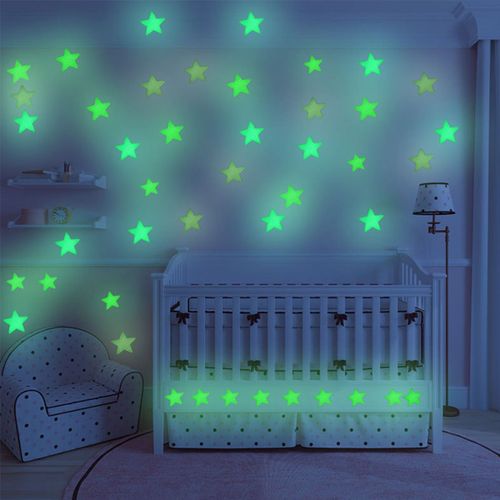Autocollants muraux étoiles et lune, Stickers fluorescents, 3D, lueur dans la nuit, en PVC
