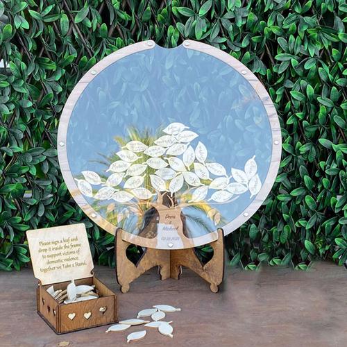 Kit de livre d'or de mariage, boîte de dépôt en bois transparente avec 1x boîte à cadre rond 60x feuilles en bois 1x boîte de rangement pour