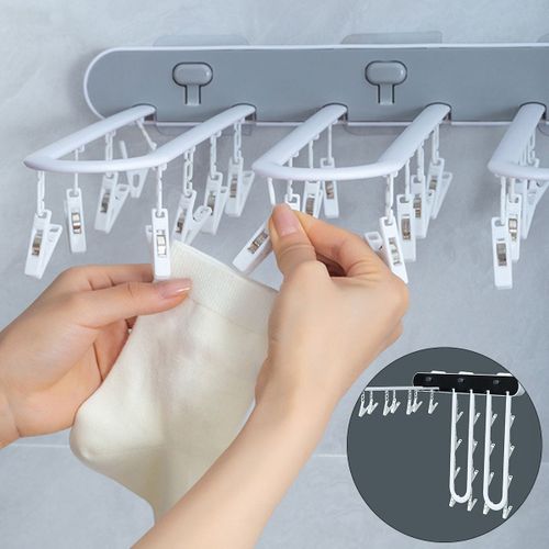 Cintre mural pliable pour sèche-linge, support de séchage, multi-clips, chaussettes, sous-vêtements, cintre réutilisable