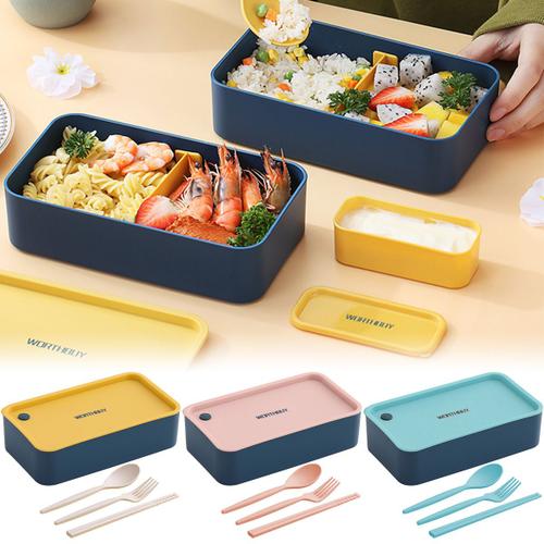 Boîte À Déjeuner Portable Pour Aliments, Boîte À Bento En Plastique Réutilisable Avec Compartiments Anti-Fuite Baguettes Fourchette Cuillère Ensemble Pour