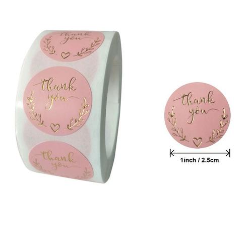 Stickers ronds à motif ""merci"" et ""fait maison"" pour emballage cadeau,étiquettes roses et dorées à coller sur les sachets de bonbons, fête de mariage, autocollants, 500 pièces