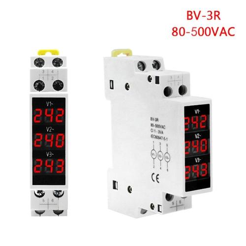 Compteur de tension triphasé Volt-Test-Monitor Din Rail Mount AC80V-500V LED Digital Mini Modular-Voltmètre Jauge Indicateur