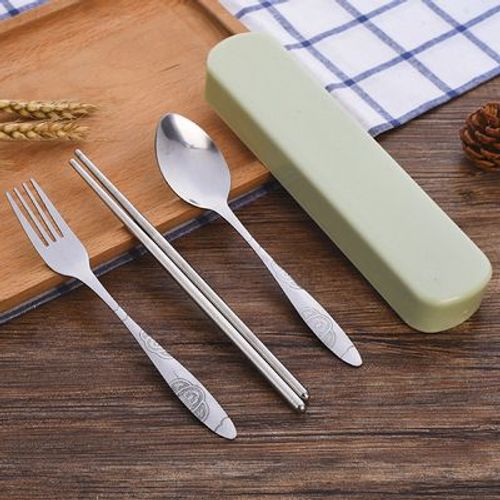 Service De Table De Voyage Portable En Acier Inoxydable, Vaisselle Avec Boîte, Fourchette, Cuillère, Service De Table Pour Enfants, Couverts D'école