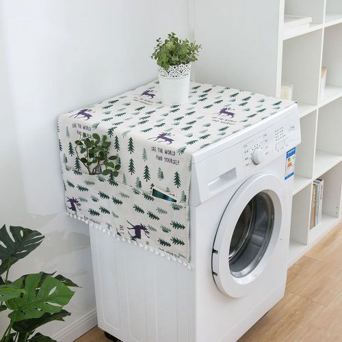 Cache-poussière en losange géométrique pour Machine à laver, protection contre la poussière du réfrigérateur avec poche, en coton, pour le nettoyage de la maison