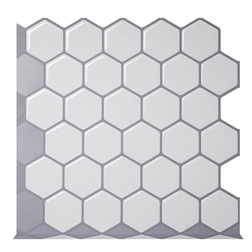 Papier peint hexagonal en vinyle blanc cassé, carreaux muraux carrés 3D écorce et bâton pour cuisine et salle de bain, dosseret
