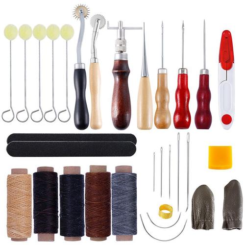 Kit Multifonctionnel De Couture En Cuir Fait À La Main, Outil De Couture, Poinçon De Fil, Dé À Coudre Ciré, 31