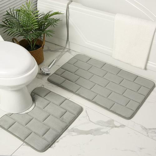 Smile-Tapis de toilette gris absorbant l'eau, Polymères de bain, Tapis antidérapant, Tapis d'entrée, Tapis de sol en brique 3D, 50x80cm