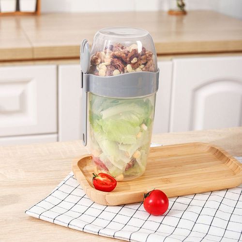 Ensemble De Conteneurs Portables Avec Couvercle À Fourchette, Bol À Aliments À Deux Couches, Boîte À Lunch Pour Petit-Déjeuner, Démontrent D'avoine, Céréales, Noix, Salade De Yoga Signée