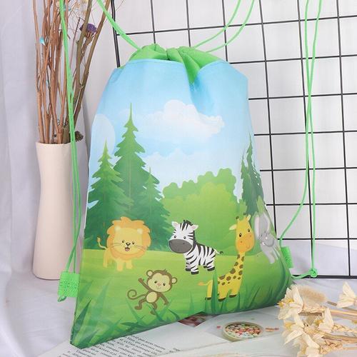 Sacs cadeaux thème Jungle 34x27cm, sacs à bonbons, emballage animaux Safari vert, sac à dos Non tissé, décorations de fête pour enfants