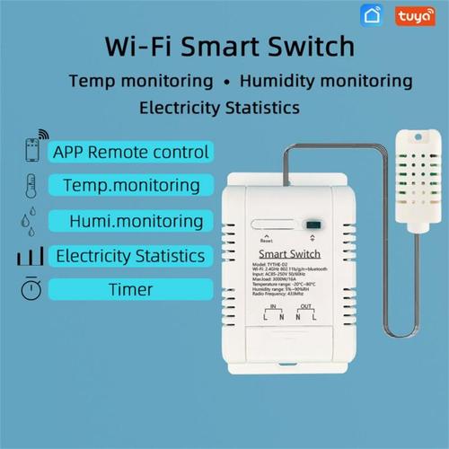 Tuya ¿ interrupteur intelligent WiFi sans fil, contrôle de la température et de l'humidité, fonction de chronométrage des statistiques d'électricité, télécommande avec application