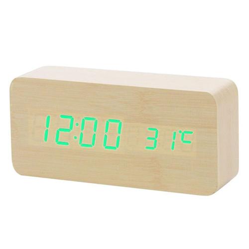 Réveil LED carré en bois multicolore, contrôle du son, table de bureau, numérique, Therye.com, USB, AAA, affichage de la date, cadeau, nouveau