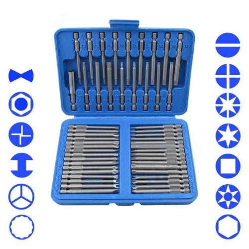 Jeu d'embouts extra longs Torx Star Hex Pozi Phillips, tournevis à fente, ensemble d'outils à main, magnétique de bain, longueur de 75mm, 50 pièces