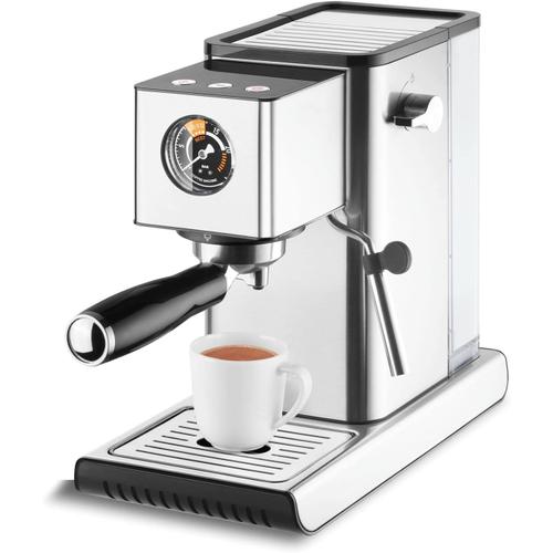 Chrome Machine Expresso, Cappuccino et latte, Pompe italienne 20 bars et Mousseur à lait - Machine à Café Expresso, Thermoblock, avec Buse Vapeur brevetée, Barista Express ES300