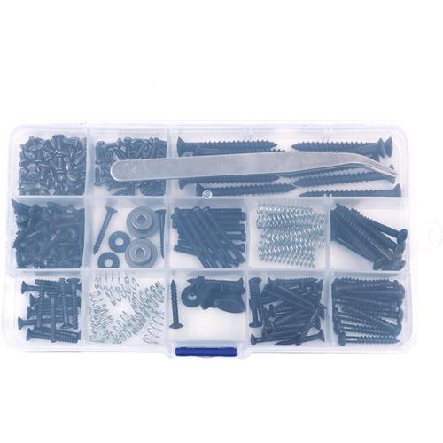 Kit de vis pour guitare, 254 pièces 9 types de vis avec ressorts pour chevalet de guitare électrique, micro, pickguard, accordeur, plaque de cou, boutons de sangle de guitare et pince (noir)