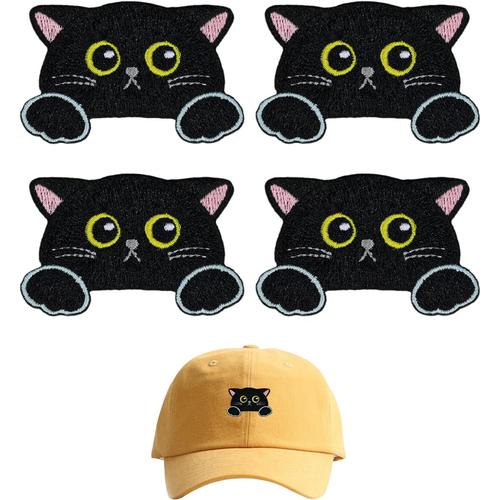 4 Pièces De Patchs À Repasser En Forme De Visage De Chat Noir, Patchs De Broderie De Dessin Animé Mignon Fer Sur Patch Patchs De Réparation Pour Vêtements Vestes Pantalons Sacs À Dos