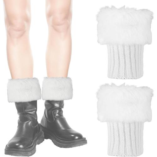 Jambières Fourrure, 18cm Courtes Jambières En Fourrure Poignets De Bottes En Fausse Fourrure Tricotés Couvre-Bottes Chaussettes Hiver Chaussettes Fourrure Pour Femmes Filles