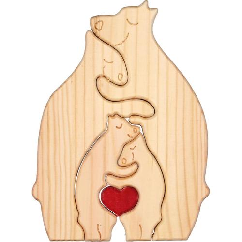 Puzzle Famille Ours En Bois Personnalisé, Puzzle Familial En Bois Avec Cour Amour Puzzle Ours En Bois Décoratif Pendaison De Crémaillère Pour La Décoration De La Maison De Papa Maman (4 Ours)