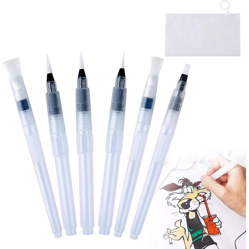 Stylos Pinceau À Eau, Pinceau À Réserve D'eau,6 Pièces Stylo Pinceau À Eau Avec Réservoir D'eau Remplissable, Stylo Aquarelle, Pinceaux Pour Réservoir D'eau, Pour Peinture Artistique