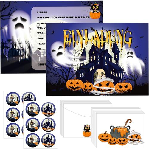 Lot De 12 Cartes De V?ux D'halloween Avec Enveloppes Et Autocollants D'halloween, Cartes D'invitation Pour Halloween, Citrouille, Sorcière, Château Spooky, Carte D'invitation Pour Fête