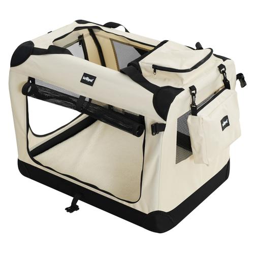 Leopet® Sac De Transport Pour Chiens - Gamelle, Pliable, Respirant, Taille M, Beige - Bagage, Panier Pour Animal De Compagnie, Voyage