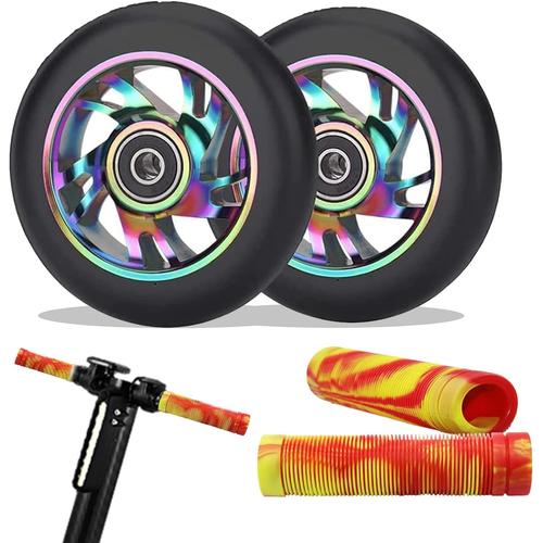 Lot De 2 Roues De Rechange Pour Trottinette 100mm 88a Avec Roulements Abec-9 Pour La Plupart Des Trottinettes Et Trottinettes