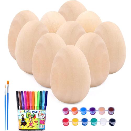 Lot de 10 Oeufs de Paques Decoration, Oeuf en Bois à Peindre, ?ufs de Pâques en Bois pour Panier de Pâques ou Décoration de Maison Jeu D¿?ufs en Bois ¿Non Peints Parfait Cadeaux de Pâques