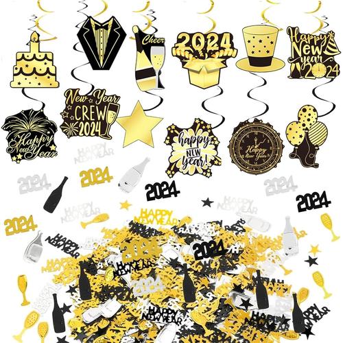 Décoration du Nouvel An 2023, décoration du Nouvel An, confettis en aluminium de couleur or, suspensions de plafond, guirlandes spirales, décorations de fête joyeuse nouvelle année