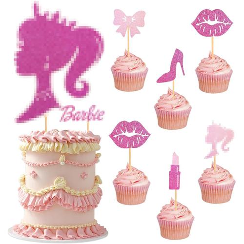 Lot de 25 décorations de gâteau princesse, talons hauts, rouge à lèvres, décoration de gâteau à thème princesse pour mariage, mariée, anniversaire, fête