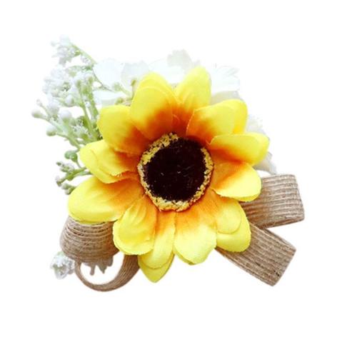 Corsage artificiel de fleur de tournesol au poignet pour mariage, ornement décoratif pour demoiselle d'honneur, bal de promo, fête de mariage