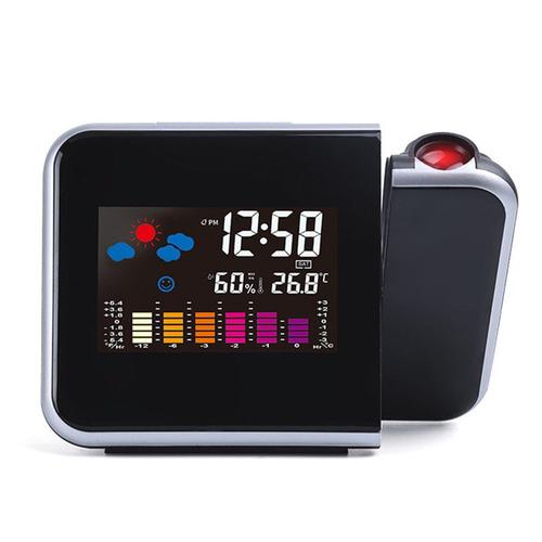 Horloge de bureau numérique avec projection de température, écran LCD 180 °, budgétaire LED, réveil intelligent, rotatif