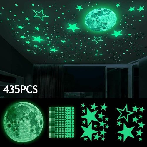 Autocollants muraux étoiles lumineuses, ciel étoilé, lit, lueur dans la nuit, points fluorescents, lune