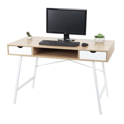 Bureau Hwc-E92, Table D'ordinateur, Structure 3d 120x60cm Brun Naturel, Blanc