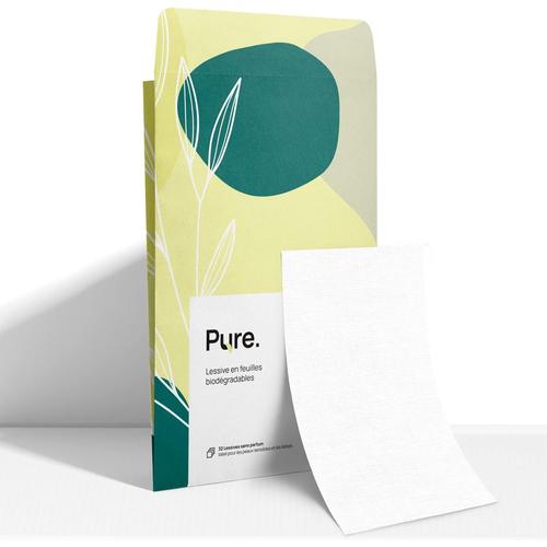 Pure - FEUILLE DE LESSIVE éCOLOGIQUE - Sans Parfum pour les peaux sensibles & bébés - 32 LAVAGES - Zéro Plastique