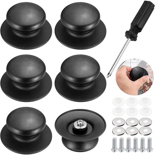 Noir Lot De 6 Poignée De Couvercle De Casserole En Bakélite, Boutons Universels Pour Couvercle De Casserole Cuisine, Résistants À La Chaleur Boutons De Rechange, Avec Tournevis Et Vis (Noir)