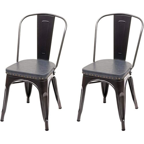 2x Chaises De Salle À Manger Cuisine Style Industriel Métal Noir Et Similicuir Gris Cds04456