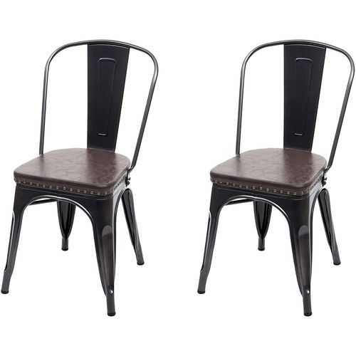 2x Chaises De Salle À Manger Cuisine Style Industriel Métal Noir Et Similicuir Marron Cds04457