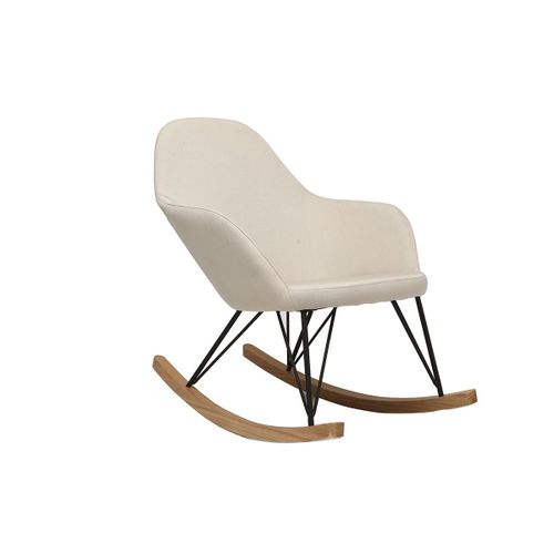 Rocking Chair Scandinave Tissu Naturel Pieds Métal Et Frêne Jhene
