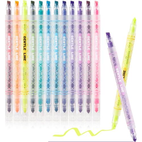 Surligneurs 12 Pièces Surligneurs Couleurs Assorties Surligneurs Pastel À Double Pointe Highlighters Idéal Pour Les Enfants Et