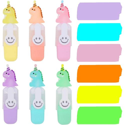 Dinosaure Dinosaure ®6pcs Mini Surligneurs Avec Capuchon De Stylo De Dessin Animé,Mignon Fluos Surligneurs,Marqueurs,Fourniture Scolaire